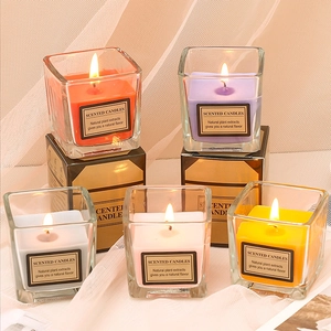 Set of 5 colorful square glass scented candles with natural plant extracts and gift boxes