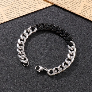 Men's two-tone cuban link bracelet in polished silver and black stainless steel