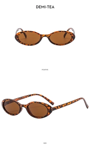 Oval demi-tea sunglasses with leopard print frames showing front and side views