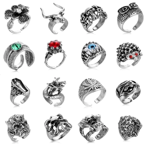 Vintage Alloy Rings Adjustable Open Punk Gothic Skull Owl Evil Eye Animal Hip Hop Jewelry Accessories For Men Women
