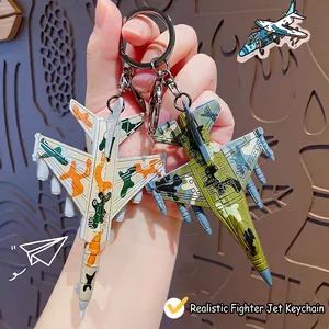 Simulation Fighter Jet Model Keychain Alloy Camouflage Military Airplane Pendant With Pull Back Function Novelty Gift