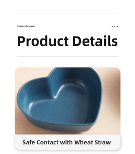 Macro detail of a heart-shaped wheat straw seasoning dish in matte deep blue finish