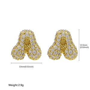 Balloon style 18k gold plated letter A earrings with sparkling zircon stones