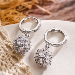 Exquisite geometric drop earrings with sparkling zircon spheres and silver-tone finish