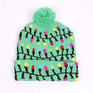 LED Light Up Knitted Christmas Hat For Men Women Kids Festive Acrylic Warm Winter Beanie With Santa Reindeer Pattern Holiday Party Hat