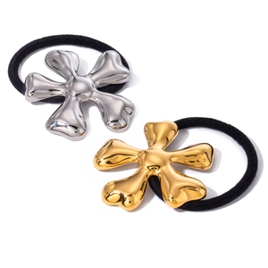 Minimalist 18k gold plated irregular flower hair tie with durable elastic cord