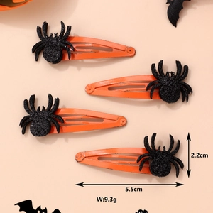 Halloween spider hair clips set in orange and black glitter for festive party costumes