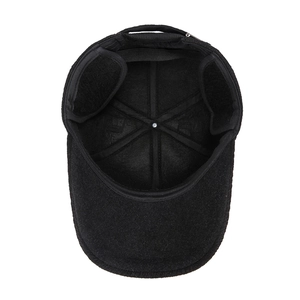 Men's winter thick thermal flat cap in black with folding ear flaps for cold weather