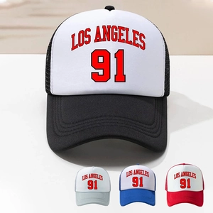 Los Angeles 91 Print Trucker Hat Breathable Mesh Baseball Cap Outdoor Sports Retro Adjustable Sun Hat Unisex