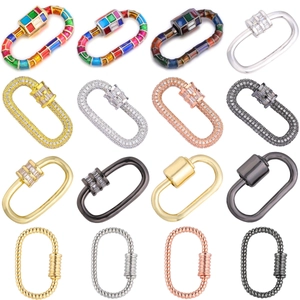 Detailed grid view of assorted metal screw clasps for jewelry in gold and silver finishes