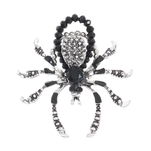 Detail of gothic spider jewelry set showing faceted black stones and metal spider legs
