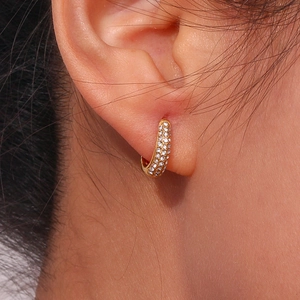 Mini pear-shaped gold-plated stainless steel hoop earrings with pavé diamond accents