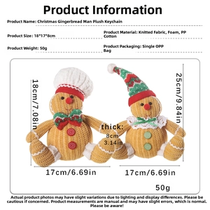 Gedetailleerde afmetingen van peperkoekman pluche ornamenten met materiaal specificaties
