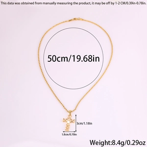 Detail showing cross pendant dimensions 3x1.8cm with clear measurement text overlay