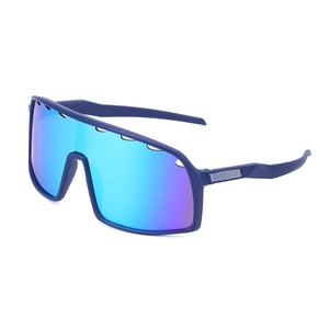 Sporty windproof cycling sunglasses with large blue-purple gradient wrap lens