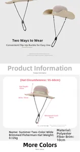 Detailed chart showing breathable mesh summer bucket hat dimensions and polyester material info