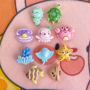Set of 10 colorful resin cartoon marine animal charms for hair accessories and DIY crafts