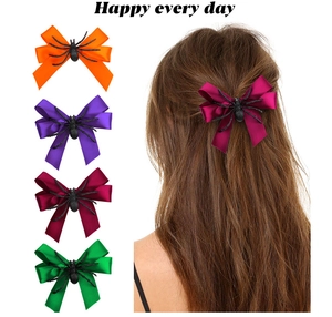 Détails des pinces à cheveux araignée Halloween en orange, violet, bordeaux et vert