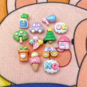 Miniature colorful resin charms including car and tree shapes for DIY phone case crafts