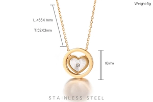 Détails du pendentif coeur en nacre et acier inoxydable avec mesures de taille et poids
