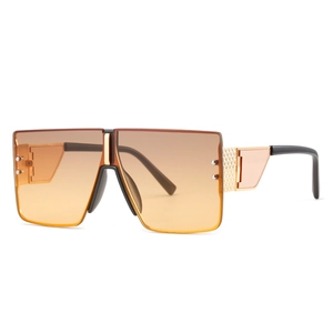 Retro oversized square rimless sunglasses with gradient tea lenses and gold metal accents