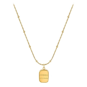 Minimalist gold titanium steel necklace featuring a rectangle charm with engraving