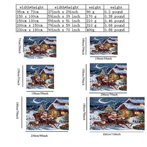 Tableau des tailles détaillé pour tapisserie de Noël avec cinq dimensions et poids précis