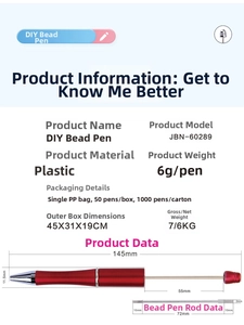 Detailed size specifications for red gradient DIY plastic and metal beaded ballpoint pen