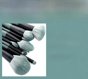 Détails des poils nano-bioniques souples sur l'ensemble de pinceaux de maquillage vert