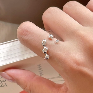 925 Sterling Silver Open Ring Adjustable Irregular Organic Liquid Metal Lava Minimalist Jewelry For Women
