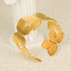 Bracciale Rigido Aperto a Farfalla in Acciaio Inossidabile per Donna Regolabile Cavo Geometrico Gioielli Oro Argento Placcato Accessorio Polso