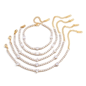 5er-Set 18K vergoldete Edelstahl-Tennisarmbänder mit weißen Zirkonia-Steinen