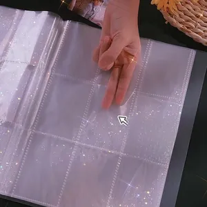 Close-up of glitter PVC six-hole binder sleeve inner pages for jewelry and card storage