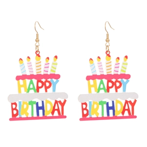 Boucles d'oreilles gâteau Happy Birthday colorées avec bougies arc-en-ciel et crochets