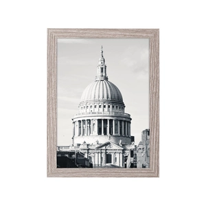 Detail of light grey wood grain picture frame featuring St. Paul's Cathedral art