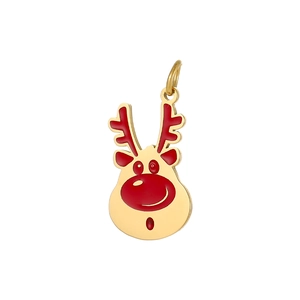 Christmas reindeer pendant in gold-tone metal with red enamel details for DIY jewelry