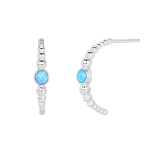 S925 sterling silver geometric stud earrings with blue opal stone in beaded design