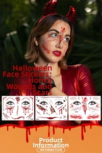 Detail of Halloween waterproof scar face tattoos showing bloody wounds and eye stickers