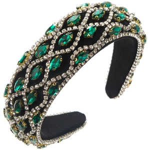Serre-tête baroque avec strass vert émeraude et maille métallique dorée de luxe