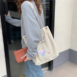 Sac fourre-tout en velours côtelé avec broderie mignonne et texte Picnic chic