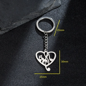 Stainless steel music heart keychain with musical note pendant in 25mm ring size