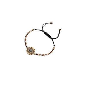 Adjustable Evil Eye bracelet with gold silver rose gold beads and blue cubic zirconia