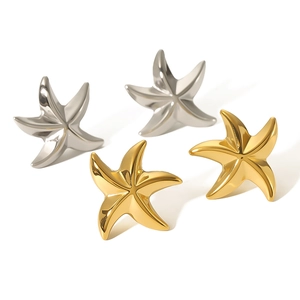 Minimalist 18K gold and silver stainless steel starfish stud earrings set of four pieces