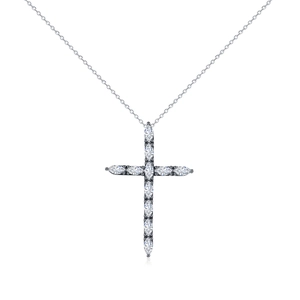 S925 sterling silver gothic cross necklace with marquise and round cubic zirconia stones