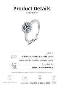 Detailed view of Halo setting S925 silver moissanite ring with polished band
