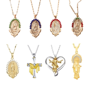 Vintage Religious Pendant Necklace Alloy Copper With Rhinestone Virgin Mary Jesus Cross Heart Fashion Jewelry For Men Women
