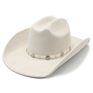 Classic western beige faux suede cowboy hat with metallic studded decorative band