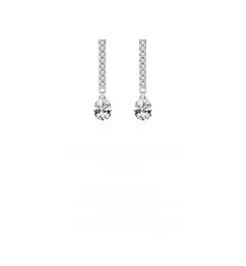 Detailed close-up of pear-cut sparkling zircon drop earrings in 925 sterling silver