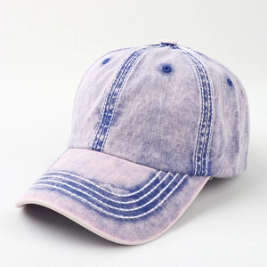 Detail of vintage gradient cotton baseball cap with white contrast stitching accents