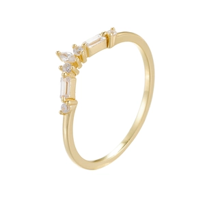 Elegant 925 sterling silver gold ring with geometric white zircon stones for women